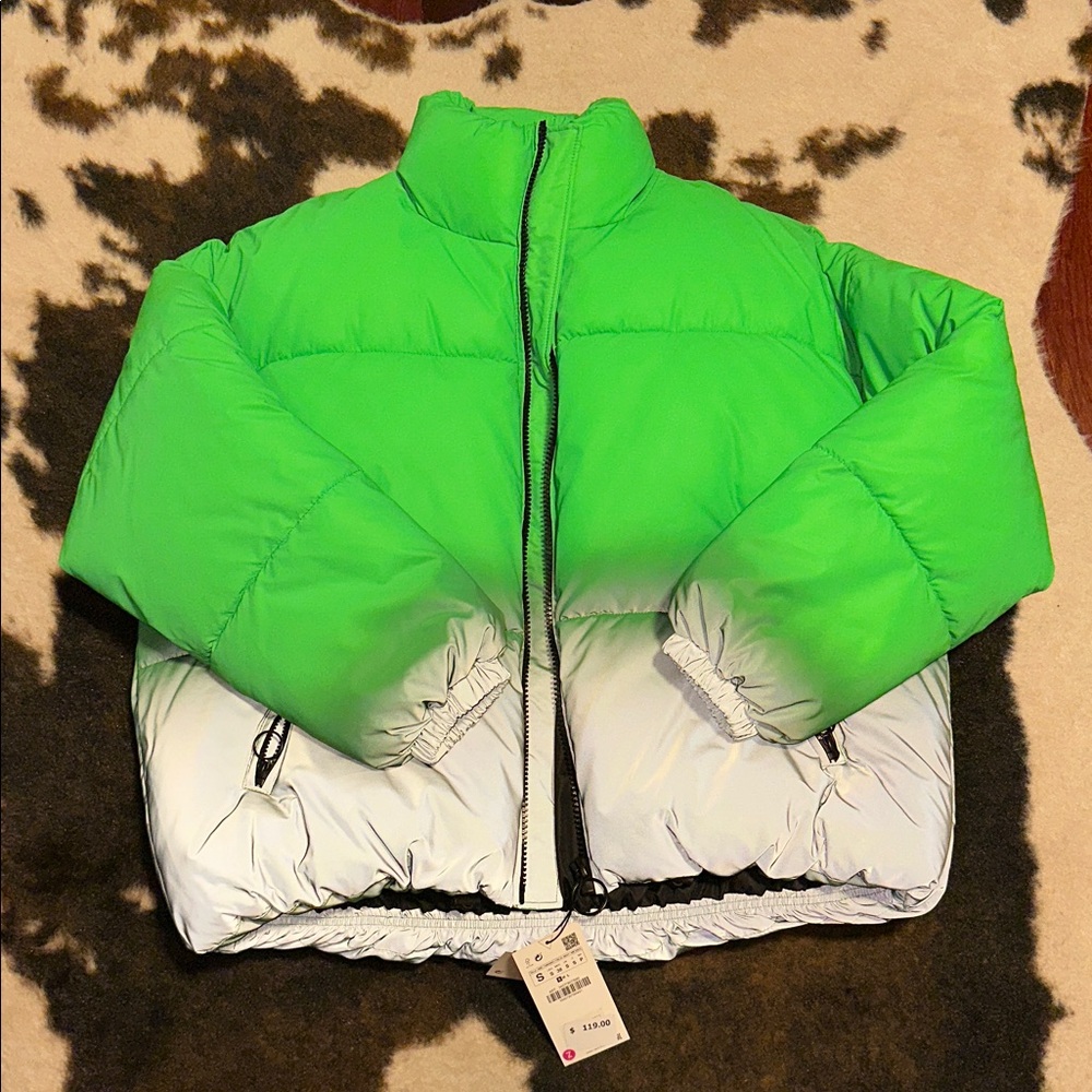Zara Green Gradient Men's Puffer Jacket - Picture 4 of 4